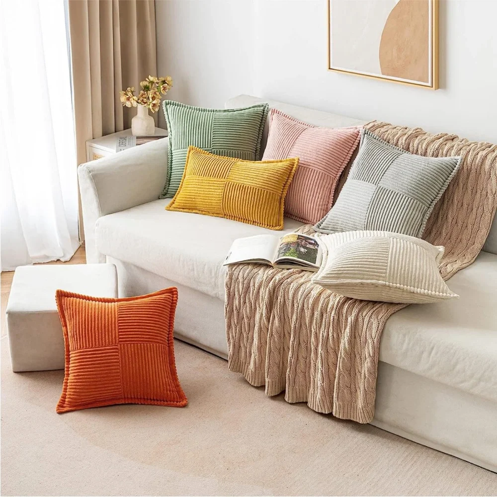 Light Beige Cream Corduroy Farmhouse Pillow Cover Luxury Soft Pillow Cover Set